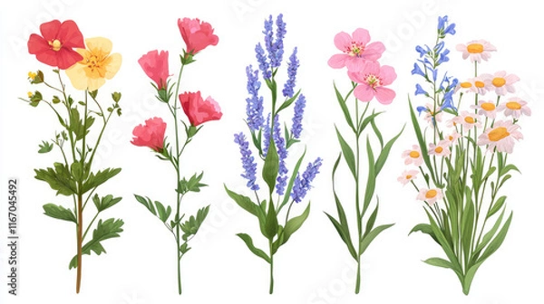 Fototapeta colorful flower with trunk  and leaves on white background easy to edit