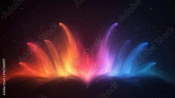 Fototapeta Abstract colorful light streaks on dark background.