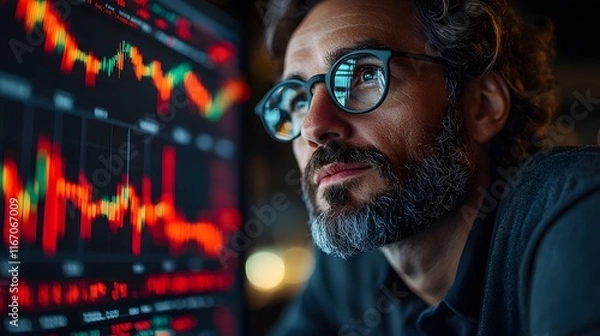 Fototapeta Analysts studying market fluctuations using computer software and whiteboards
