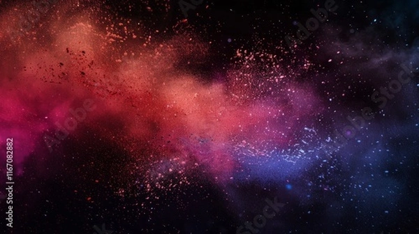 Fototapeta abstract powder splatted background,Freeze motion of color powder exploding/throwing color powder, multicolored glitter texture on black background.