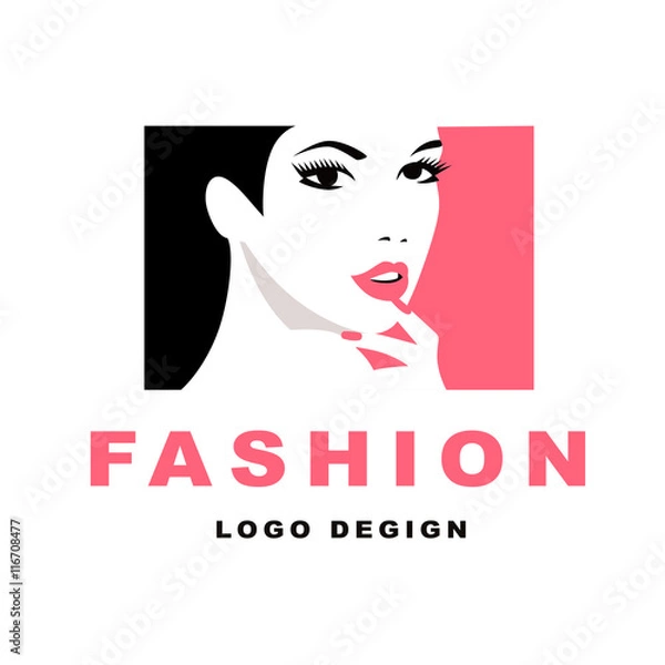 Fototapeta Fashion girl with black hair. Logo