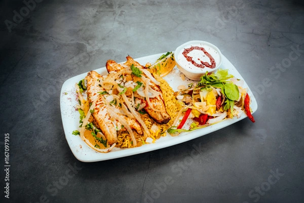 Obraz Grilled Chicken with Rice and Side Salad