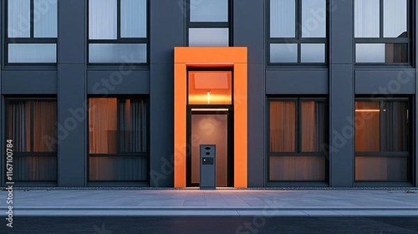 Fototapeta 3D Render of a Modern-Looking Commercial Front Door with Metal Frame

