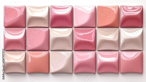 Fototapeta Pink and beige glossy square tiles arranged in a grid pattern.