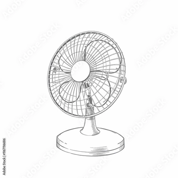 Fototapeta Classic Table Fan: A vintage table fan, drawn in a minimalist style, provides a refreshing breeze and a touch of nostalgia.  