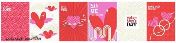 Fototapeta valentine's day poster set. minimal, retro design wavy line, love cover
