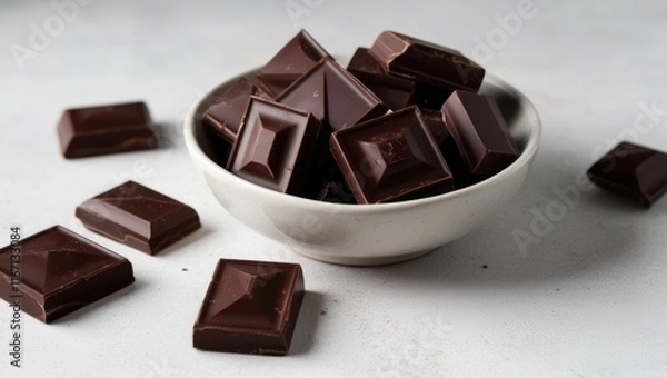 Fototapeta Bowl filled with assorted chocolate pieces on a white surface