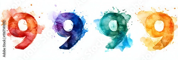Fototapeta Vibrant Watercolor Number Nine Collection Abstract Background Image