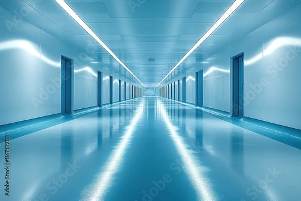 Fototapeta Futuristic Minimalist Corridor Interior in Soft Diffused Light