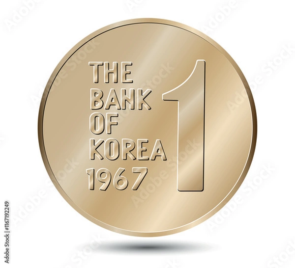 Fototapeta South Korea, 1 won, 1967. Reverse of South Korea one won coin. Vector illustration.
