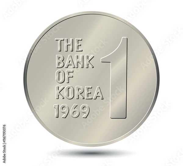 Fototapeta South Korea, 1 won, 1969. Reverse of South Korea one won coin. Vector illustration.