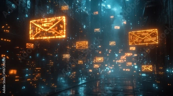 Fototapeta Digital Landscape of Unknown Emails Security Risks in Cyberspace