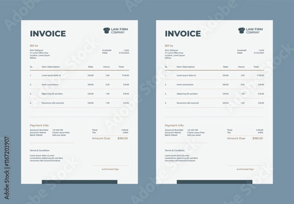 Fototapeta Minimal Corporate Business Invoice design template vector illustration bill form price invoice. Creative invoice template vector. business stationery design payment agreement design template