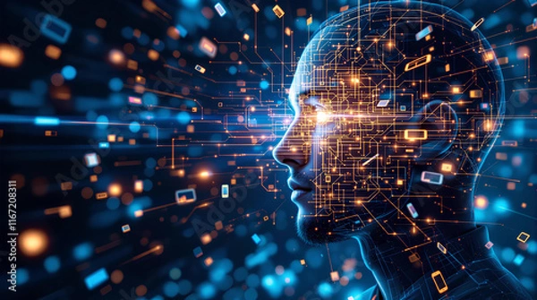 Fototapeta Artificial,3D mesh face,Artificial Intelligence Machine Learning,Futuristic 3D anatomical head composed of interconnected,Artificial Intelligence Female Robot