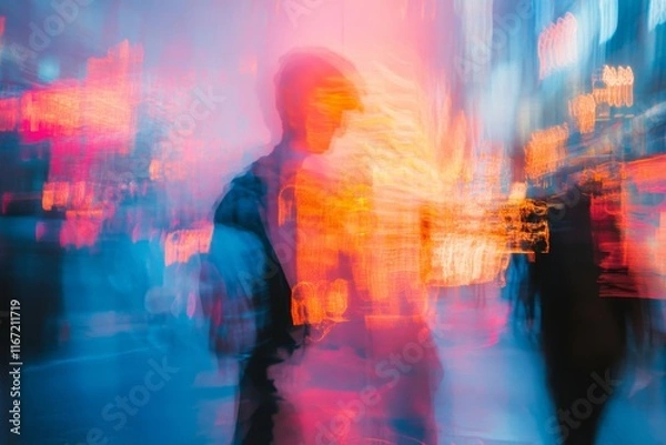 Fototapeta Urban nightlife captured with vibrant colors and motion blur in a bustling city environment at night