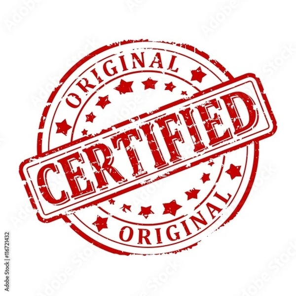 Obraz Damaged round red stamped - certified, original - vector eps
