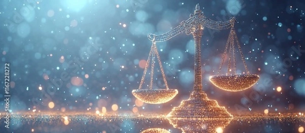 Fototapeta Sparkling Scales of Justice: A Digital Rendering of Balance and Fairness