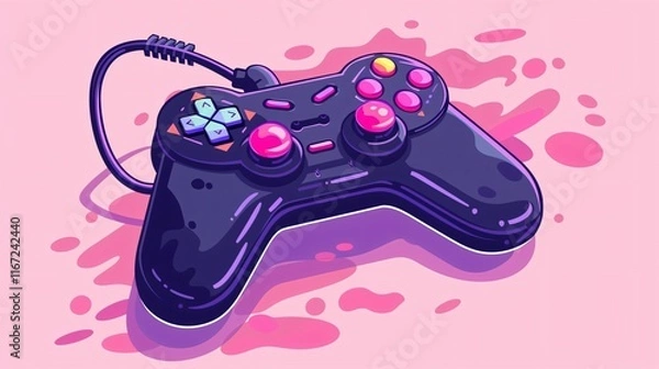 Obraz Minimalistic Retro Black Gamepad with Text Overlay for Gaming Enthusiasts