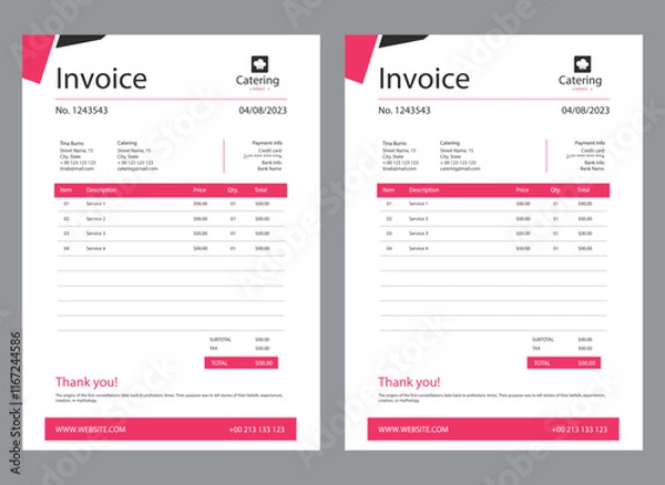 Fototapeta Modern business invoice template design bundle. Bill form business invoice vector. Corporate invoice template set, receipt tax or bill vector