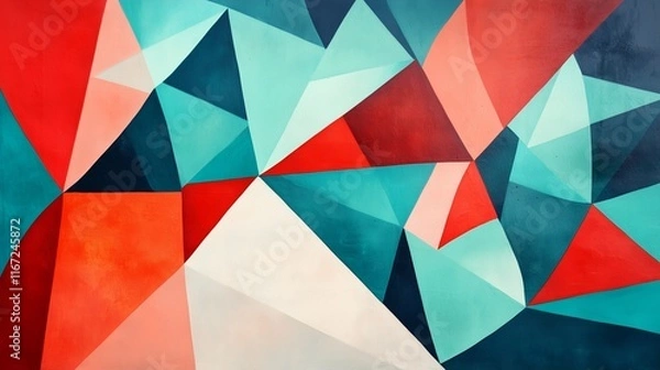 Fototapeta Geometric abstract painting with red and teal hues
