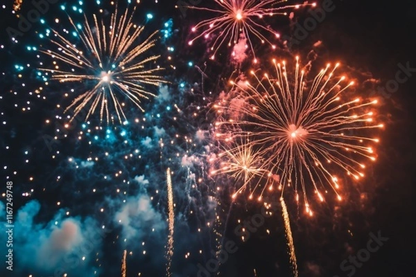 Fototapeta Vibrant Fireworks Display Illuminating The Night Sky