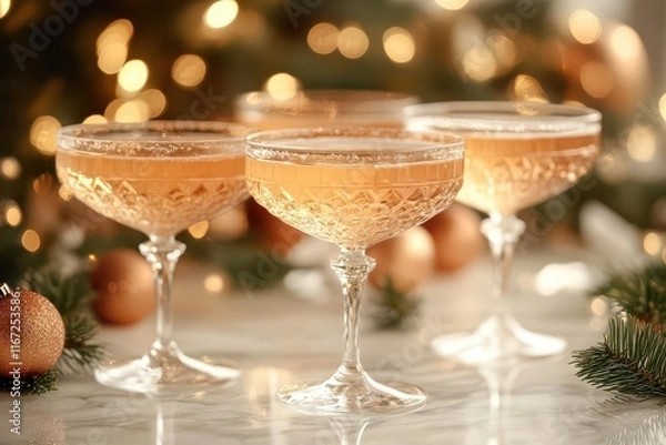 Fototapeta chic glasses of champagne shimmering in a festive atmosphere surrounded by twinkling lights conveying a sense of celebration and joy perfect for new years eve