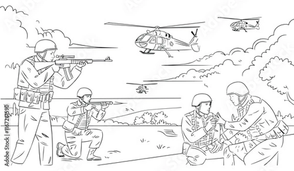 Fototapeta army day coloring page illustration