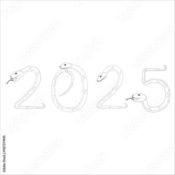 Fototapeta Chinese 2025 Contour White and Black New Year Numeric. Zodiac Asia Silhouette Snake