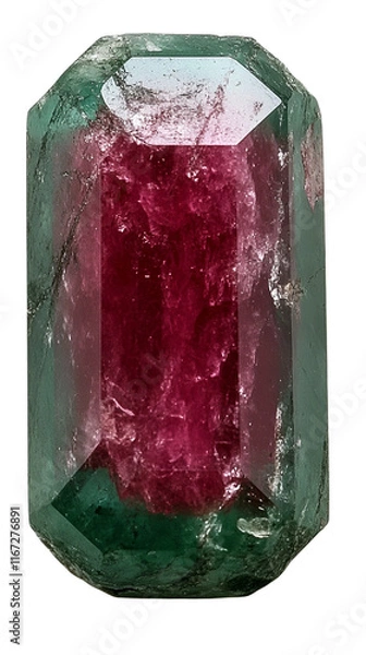 Fototapeta Bi-colored Tourmaline Gemstone, Emerald and Ruby