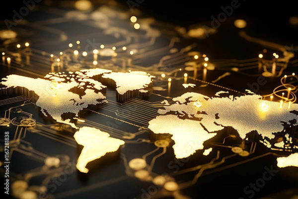 Fototapeta Global Network Map - Futuristic Digital Art