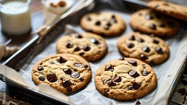Fototapeta Illustration for National Chocolate Chip Cookie Day or National Oatmeal Cookie Day: Delicious and Whimsical Design in Warm Tones