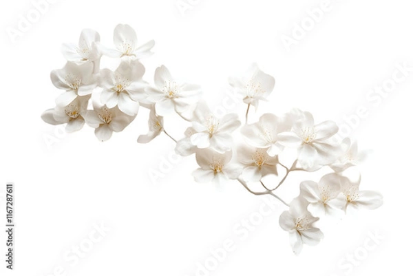 Fototapeta A delicate arrangement of white flowers on a branch, symbolizing beauty and nature.