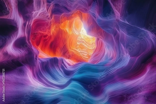 Fototapeta Colorful cave with a bright orange light shining through it