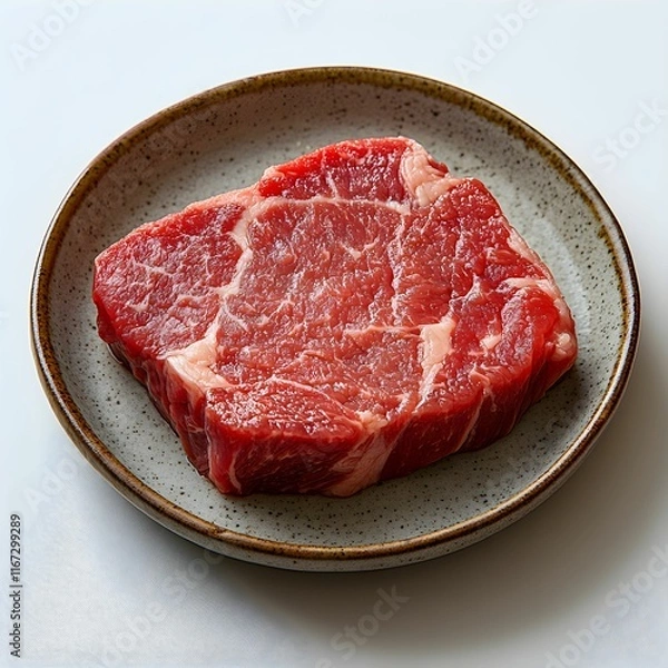 Obraz Fresh Raw Beef Steak on Ceramic Plate