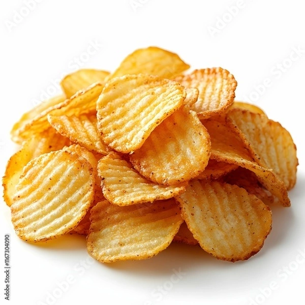 Fototapeta Stack of Crispy Potato Chips on White Background