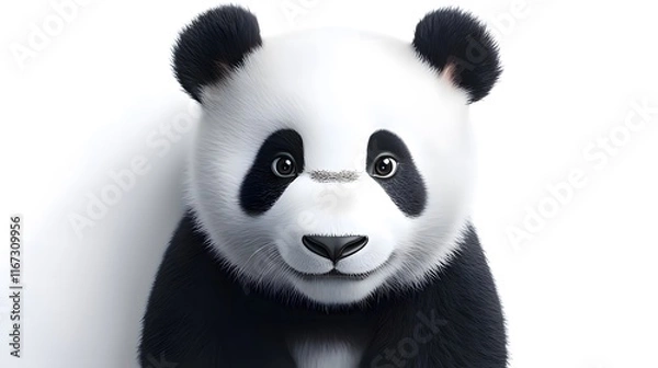 Fototapeta A cute, cartoon-style panda with a friendly expression against a white background.