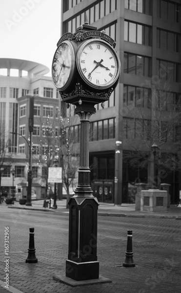 Obraz clock on the street in black and white