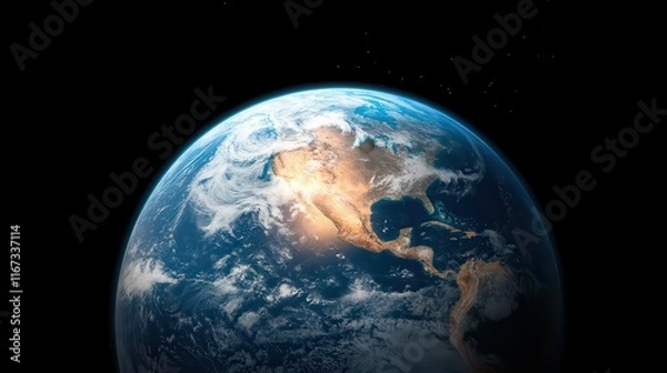 Fototapeta A breathtaking view of Earth from space, showcasing the continents, oceans, and atmosphere, evoking a sense of wonder and the vastness of our planet in a cosmic setting.