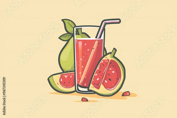 Fototapeta Hand-Drawn Watercolor Illustration of Green Grapefruit with Leaves and Branch, Fresh Citrus Fruit and Botanical Art