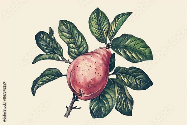 Fototapeta Hand-Drawn Watercolor Illustration of Green Grapefruit with Leaves and Branch, Fresh Citrus Fruit and Botanical Art
