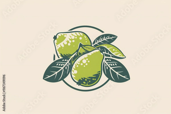 Fototapeta Hand-Drawn Watercolor Illustration of Green Grapefruit with Leaves and Branch, Fresh Citrus Fruit and Botanical Art