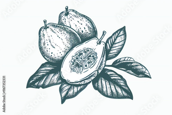 Fototapeta Hand-Drawn Watercolor Illustration of Green Grapefruit with Leaves and Branch, Fresh Citrus Fruit and Botanical Art