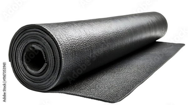 Fototapeta A rolled black exercise mat, ideal for workouts and yoga practices.