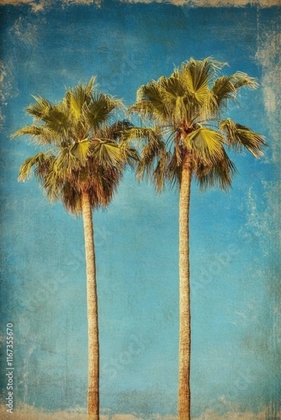 Obraz palm trees against a blue sky on sunny day