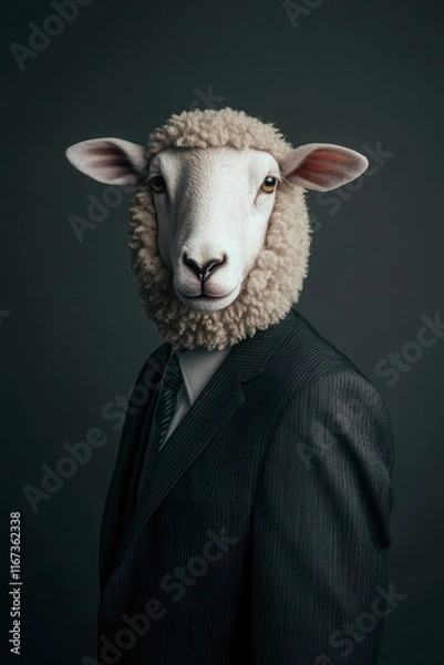 Obraz a sheep wearing suit against dark background