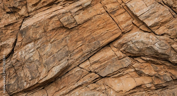 Fototapeta textured brown rock wall with natural patterns cracks rough, grunge