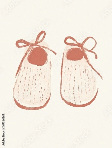 Fototapeta Vintage knitted baby shoes illustration for nostalgic design and creative projects