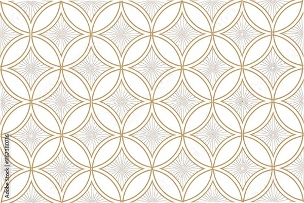 Fototapeta Geometric pattern, interlocking circles, beige and white, art deco inspired, seamless wallpaper design, 