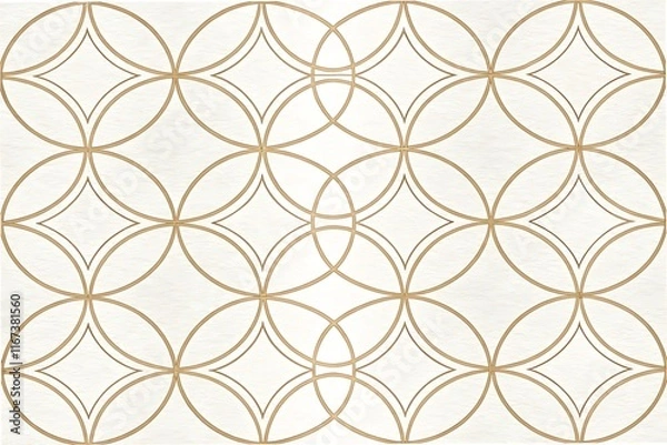 Fototapeta Geometric pattern, interlocking circles, beige and white, art deco inspired, seamless wallpaper design, 