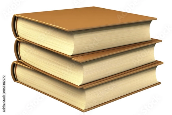 Fototapeta A stack of three closed books with brown covers and visible pages.